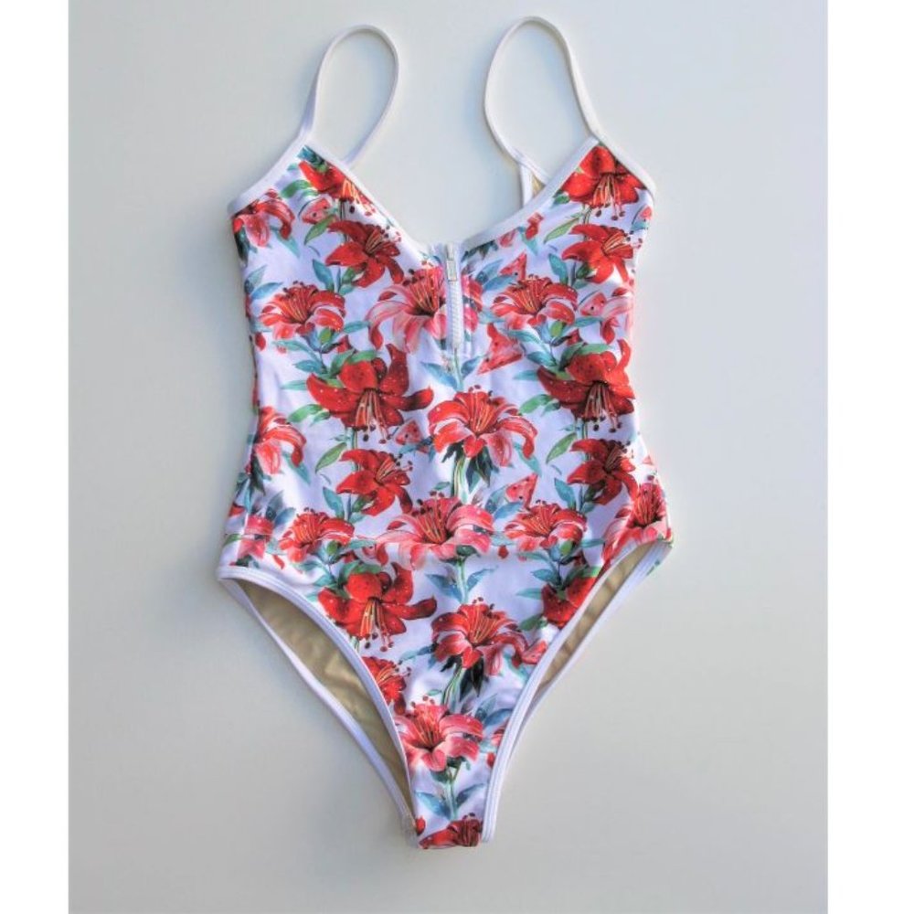 We Are Handsome Floral Print Zip Front One Piece